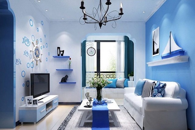 Mẫu phòng khách màu xanh lam