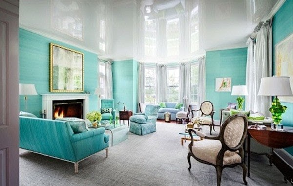 Mẫu phòng khách màu xanh ngọc đẹp