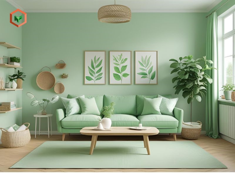 Mẫu sơn nhà màu xanh lá cây nhạt cho nhà nhỏ