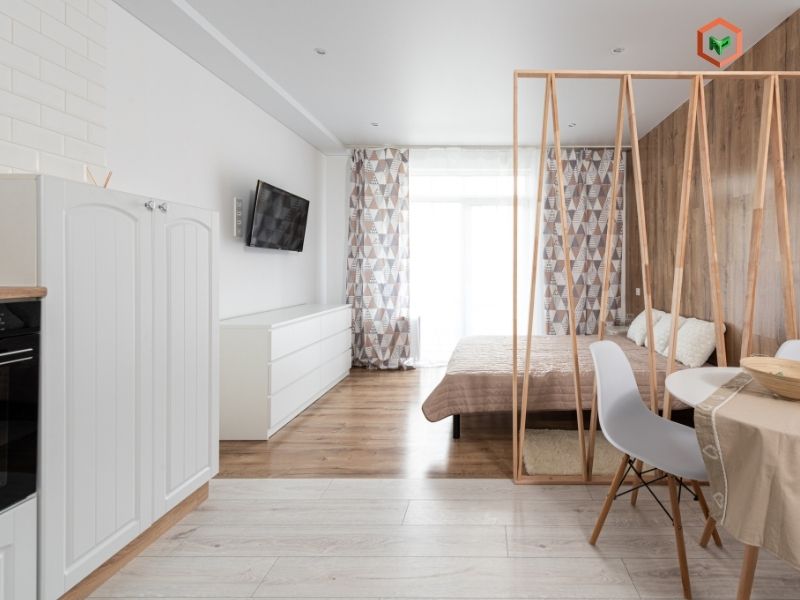 Top 7 Màu Sơn Chuẩn Đẹp Cho Phòng Ngủ Nhỏ Hẹp 25 Phòng ngủ nhỏ sơn màu kem kết hợp sàn gỗ ấn tượng