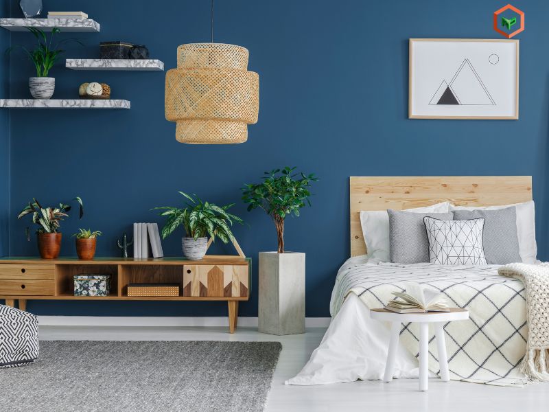 Top 7 Màu Sơn Chuẩn Đẹp Cho Phòng Ngủ Nhỏ Hẹp 27 Phòng ngủ màu xanh dương đậm kết hợp màu nội thất gỗ tự nhiên