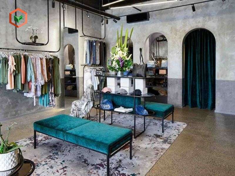 Sơn tường hiệu ứng bê tông cho shop thời trang phong cách Retro