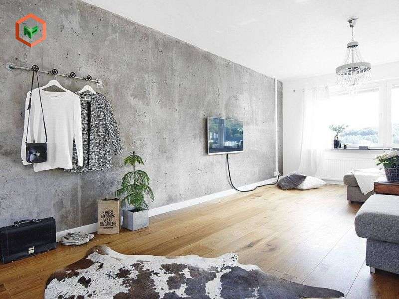 Với phong cách thiết kế nội thất công nghiệp, những mảng tường hiệu ứng bê tông tạo sự hài hòa 
