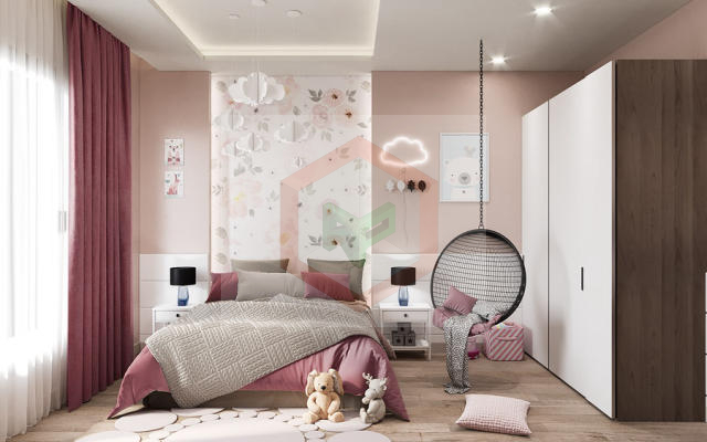 Phòng ngủ màu hồng phù hợp với bé gái