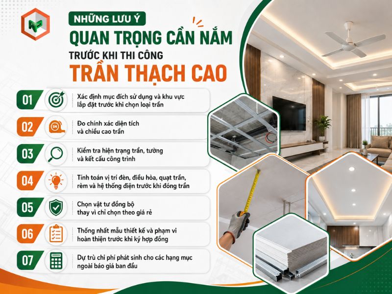 Những lưu ý cần nắm trước khi thi công trần thạch cao