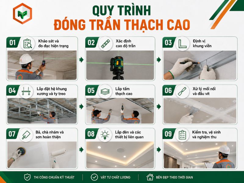 Quy trình thi công trần thạch cao