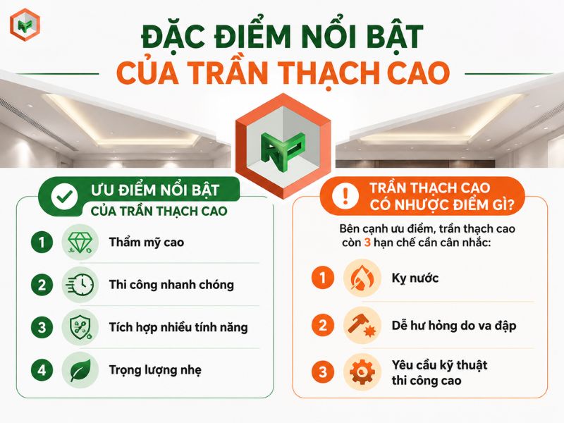 Đặc điểm nổi bật của trần thạch cao