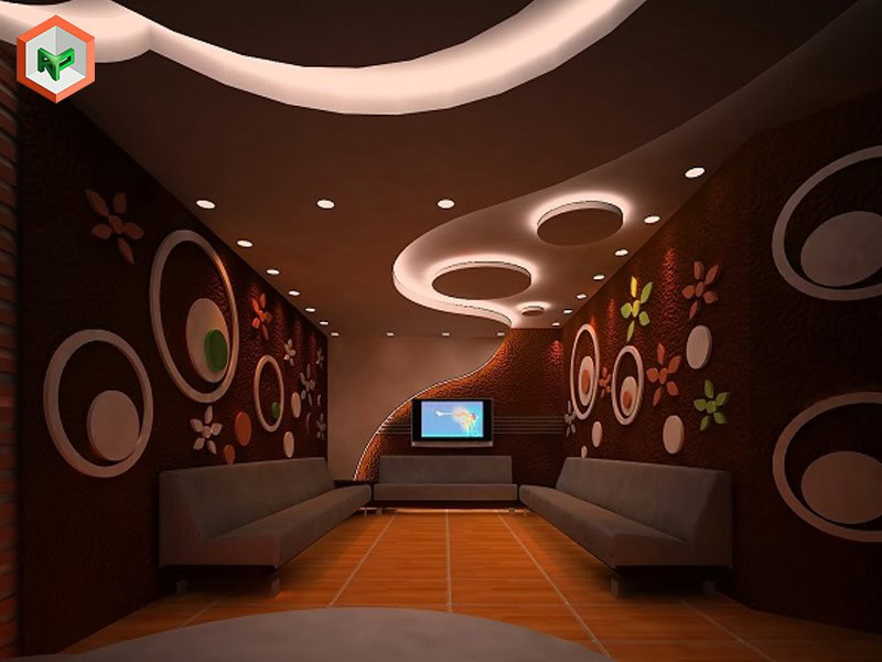 Phòng karaoke sơn hiệu ứng tone nâu ấm áp, nhã nhặn