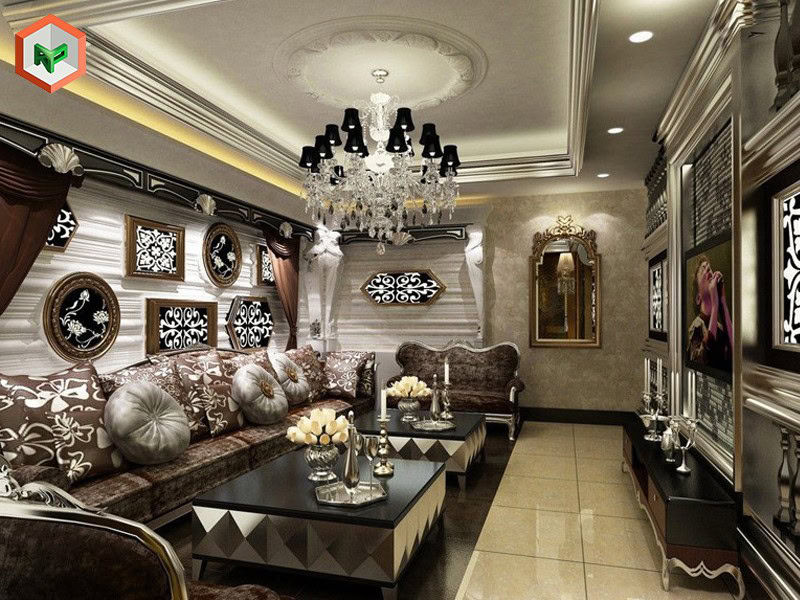 Phòng karaoke sơn hiệu ứng trắng kem cổ điển, cao cấp