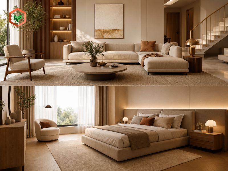 Phối màu sơn nhà gam màu trung tính ấm áp (Warm Neutrals): Vẻ đẹp bền vững với thời gian