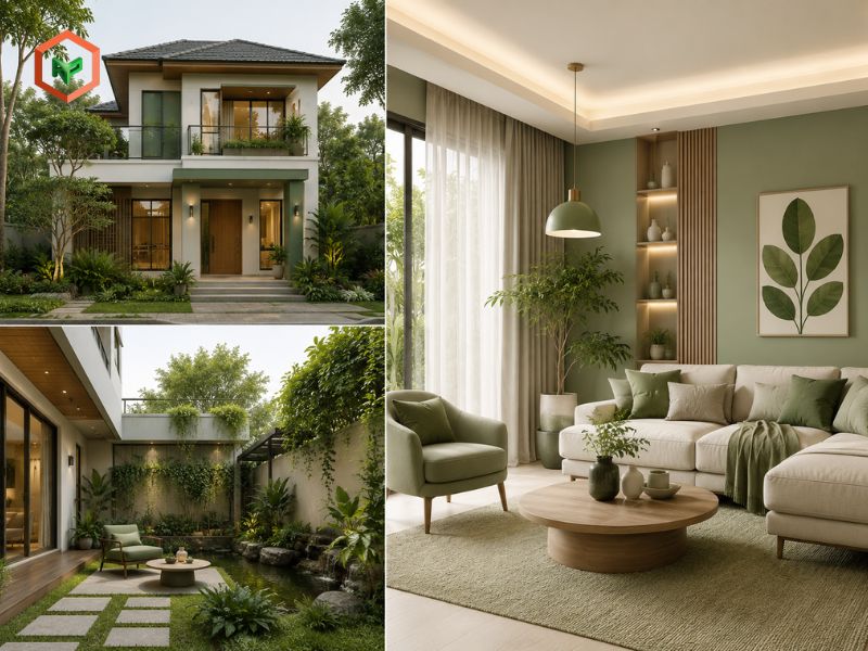 Phối màu sơn nhà gam màu sắc xanh thiên nhiên (Nature-inspired Greens): Mang cả khu vườn vào nhà