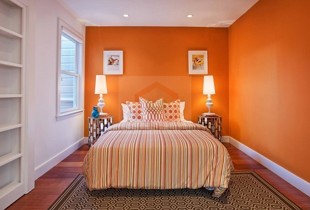 Phòng ngủ với gam cam rực rỡ