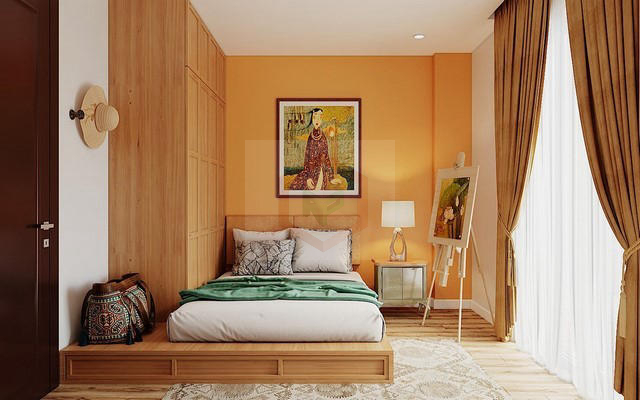 Thiết kế phòng ngủ cam vàng trẻ trung