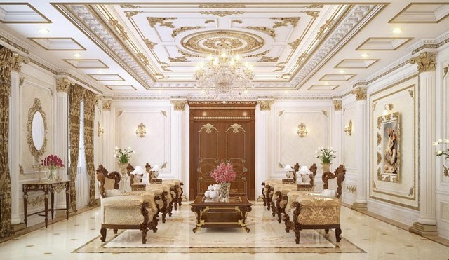Phòng khách cổ điển đậm phong cách Châu Âu với gam màu Pearl Shell OW021
