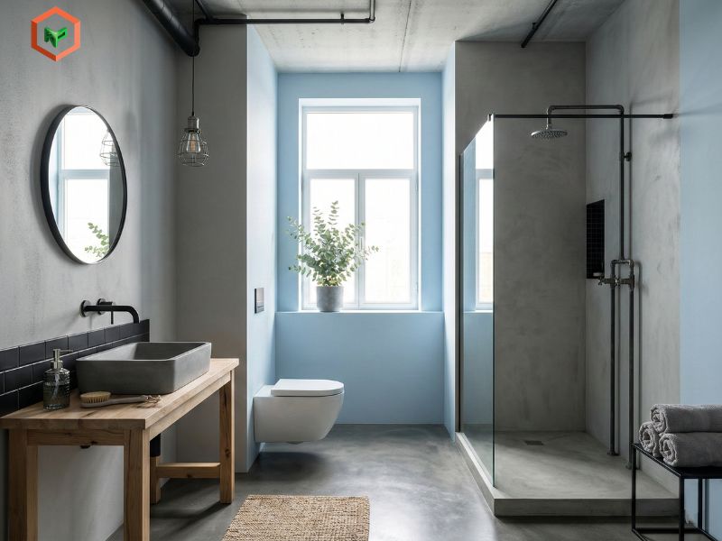 Mẫu phòng tắm, phòng vệ sinh phối màu xám xanh của Nippon Gray Fog 52B-2T