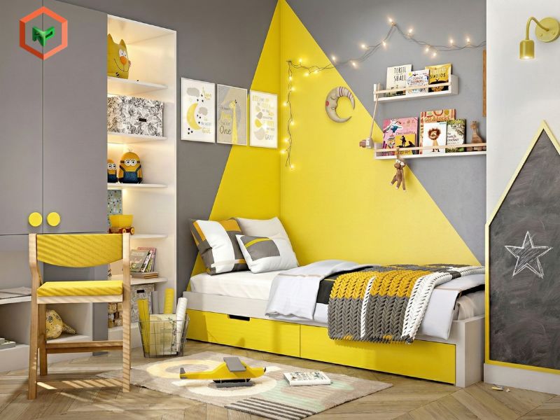Phòng ngủ bé trai phối màu vàng rực rỡ Rich Mustard 30A-1A