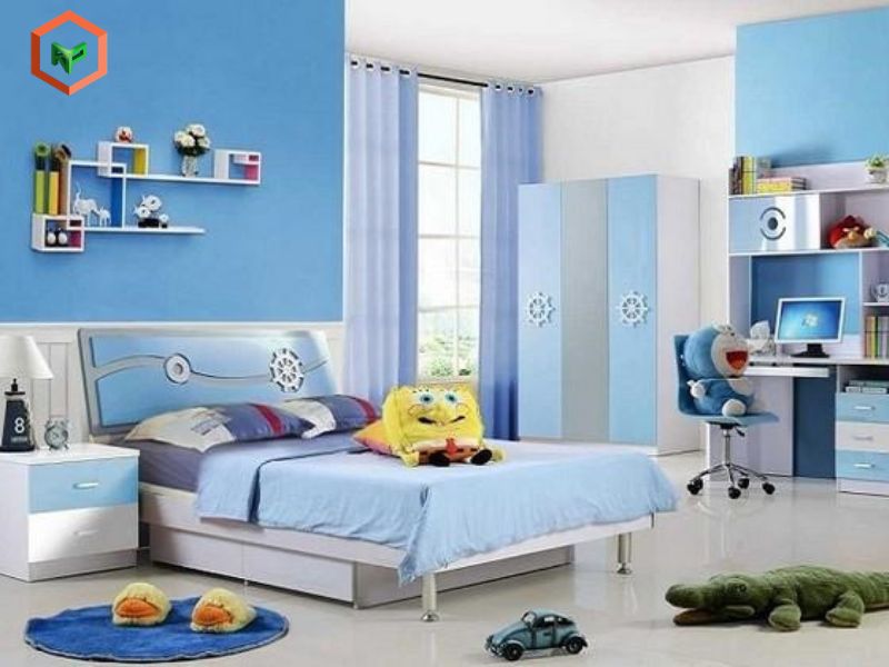 Phòng ngủ bé trai phối màu xanh da trời Blue Pansy 68C-1P l
