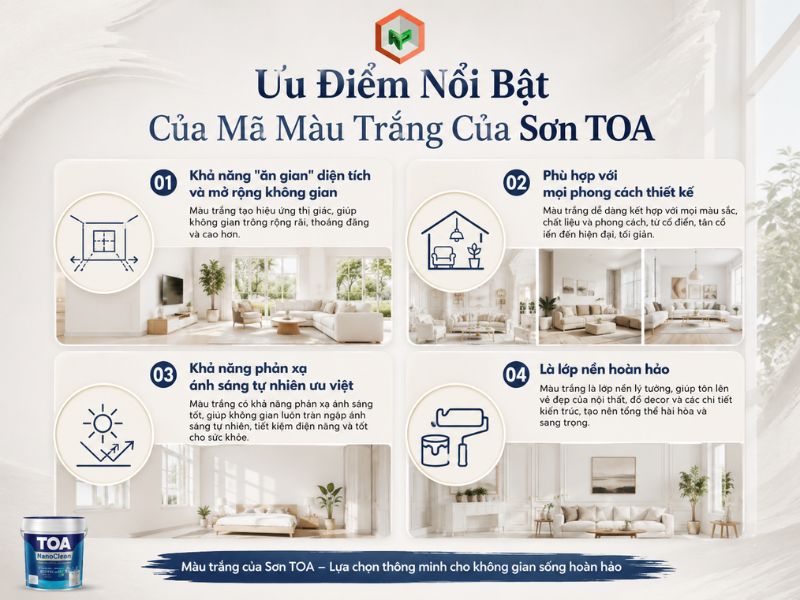 Top 15 Mã Màu Trắng Sơn TOA Đẹp, Sang Trọng, Được Yêu Thích 27 Ưu điểm nổi bật của mã màu trắng của TOA
