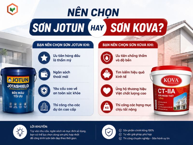 Kinh nghiệm chọn sơn Jotun và Kova phù hợp nhu cầu