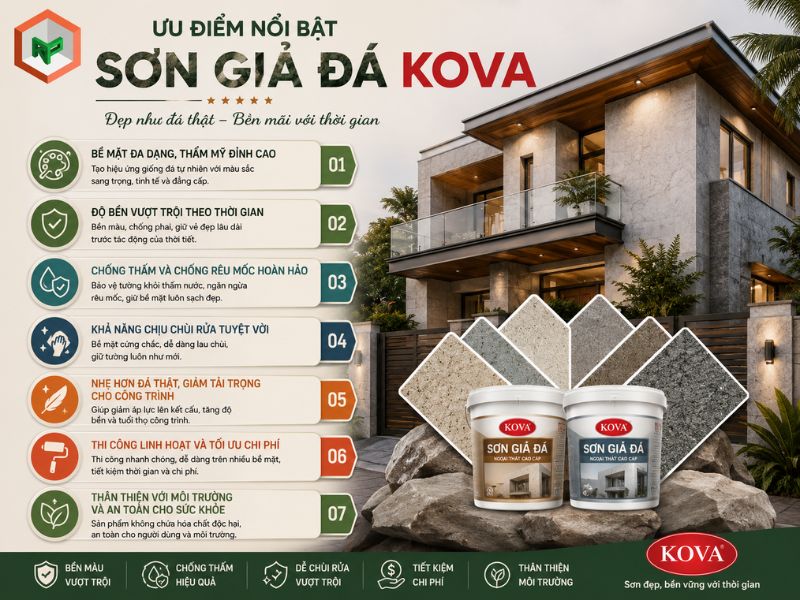 Bảng Màu Sơn Giả Đá KOVA: Cẩm Nang Lựa Chọn & Phối Màu 17 Ưu điểm của sơn giả đá Kova