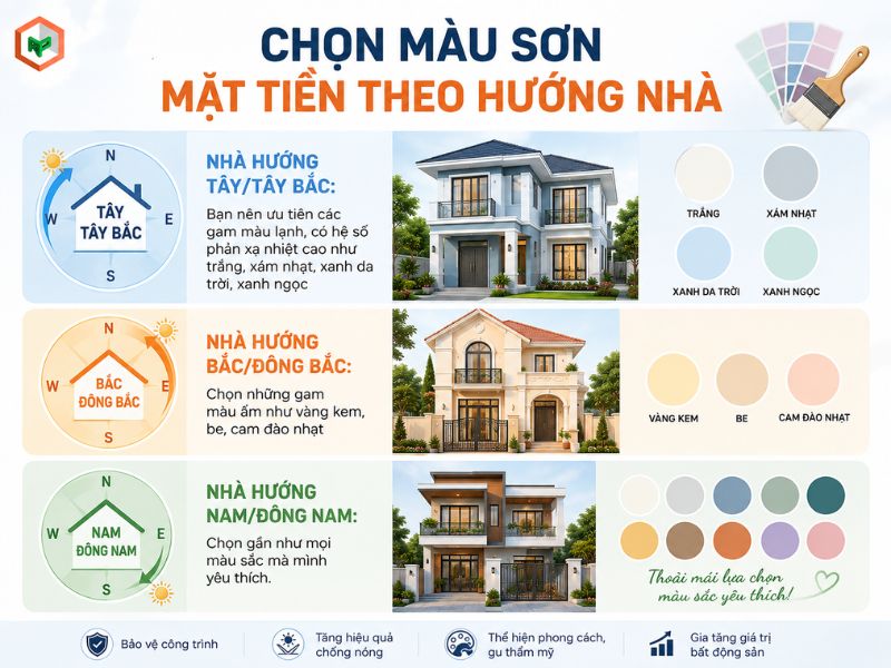 Chọn màu sơn phù hợp với hướng nhà