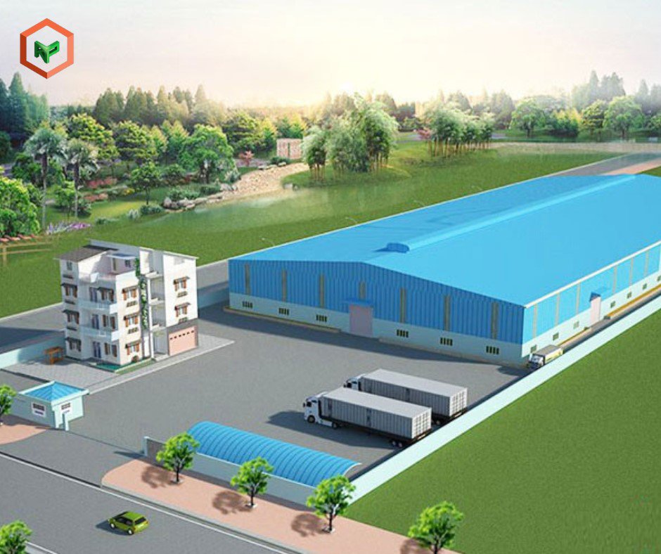 Phối Màu Sơn Cho Nhà Xưởng Như Thế Nào Tối Ưu? 20 Mẫu 1: Nhà xưởng lưu trữ này nổi bật với màu xanh dương tươi sáng