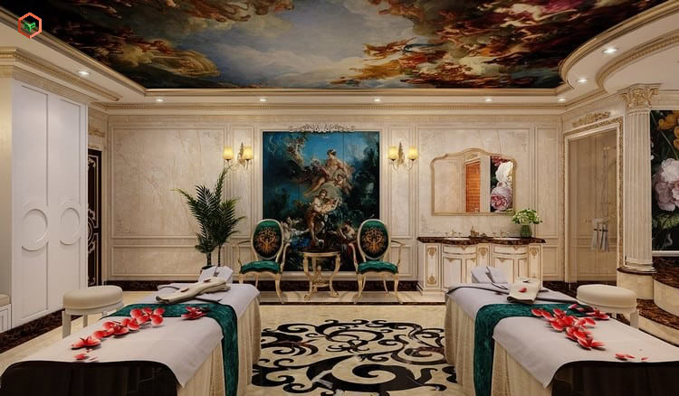 Phòng spa sang trọng với những bức vẽ đặc trưng của thời kỳ phục hưng