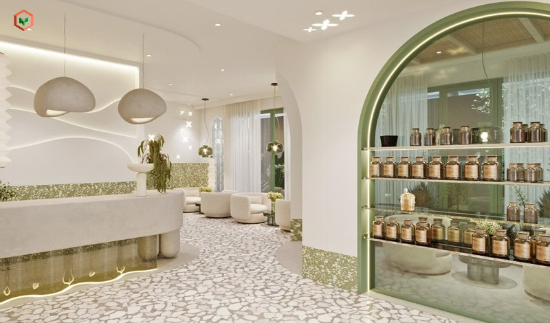 Spa với thiết kế phong cách Hàn Quốc cùng gam màu xanh nổi bật