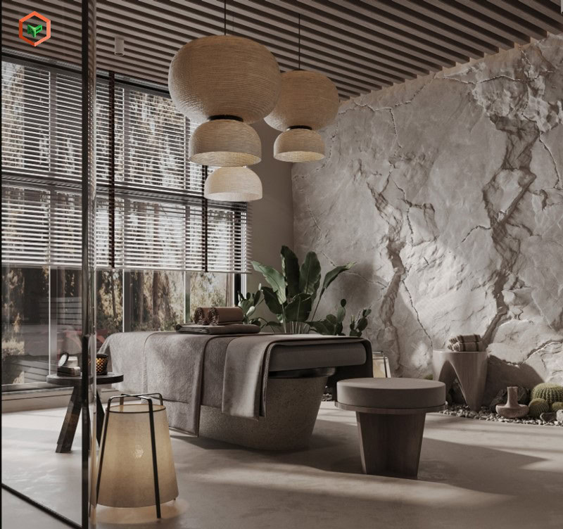 Màu xám của không gian giúp Spa trông cuốn hút và sang trọng