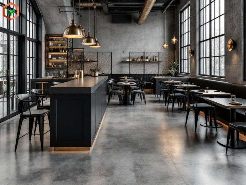 Phối Màu Sơn Cho Nhà Hàng, Quán Ăn 22 Tone đen – xám – vàng đồng