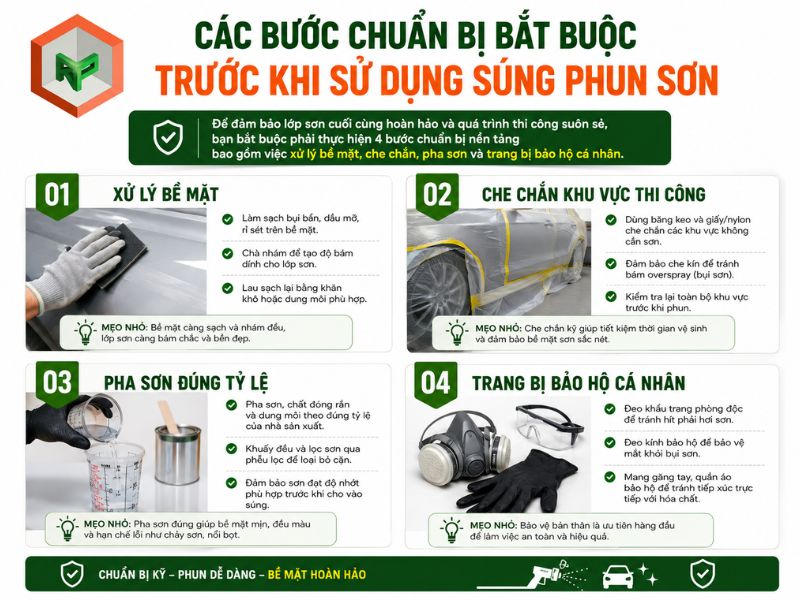 Các bước chuẩn bị trước khi sử dụng súng phun sơn