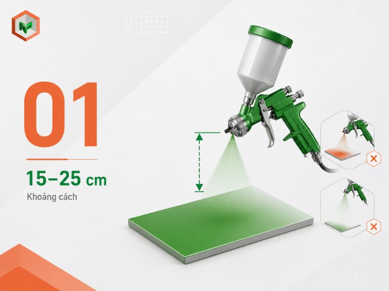 Nguyên tắc 1: Giữ đúng khoảng cách phun (Từ 15-25cm)