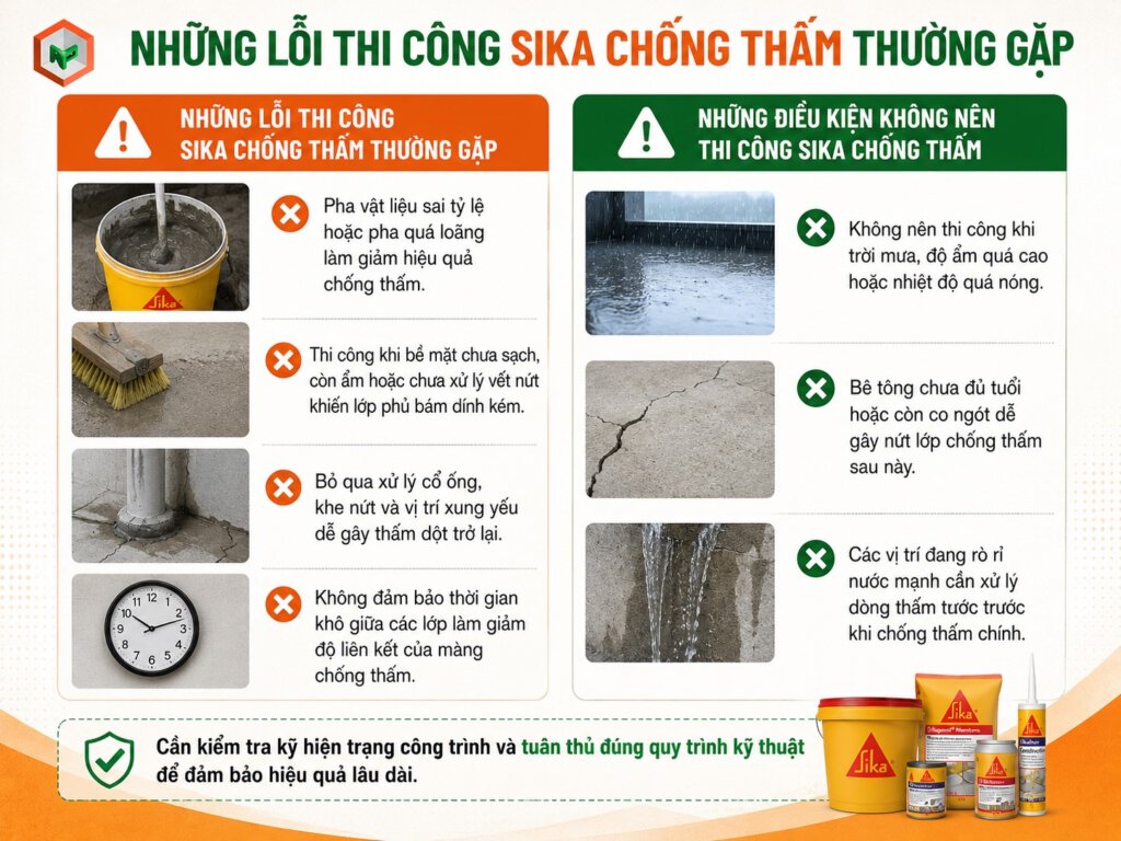 Hướng Dẫn Thi Công Sika Chống Thấm Chi Tiết Cho Từng Công Trình 13 Những lỗi thi công Sika chống thấm