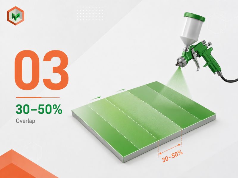 Nguyên tắc 3: Đảm bảo độ phun chồng lớp (Overlap) từ 30-50%