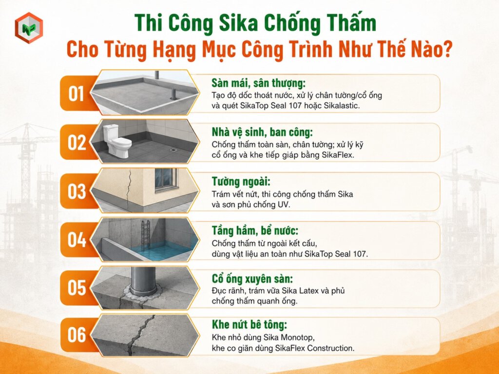 Hướng Dẫn Thi Công Sika Chống Thấm Chi Tiết Cho Từng Công Trình 11 Hướng dẫn thi công Sika chống thấm phù hợp từng hạng mục