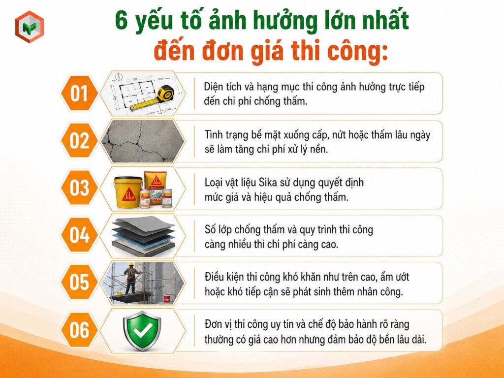 Hướng Dẫn Thi Công Sika Chống Thấm Chi Tiết Cho Từng Công Trình 12 Các yếu tố ảnh hưởng đến giá thi công Sika chống thấm