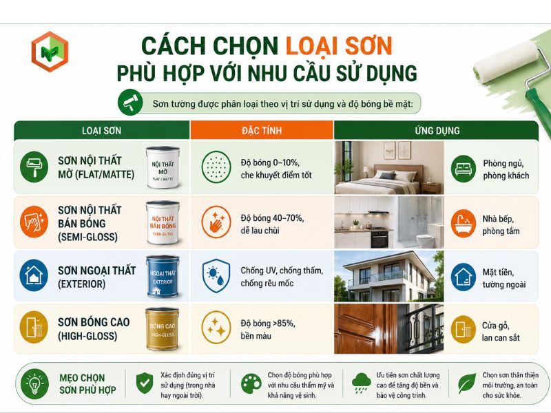 Chọn sơn phù hợp nhu cầu, không gian sử dụng