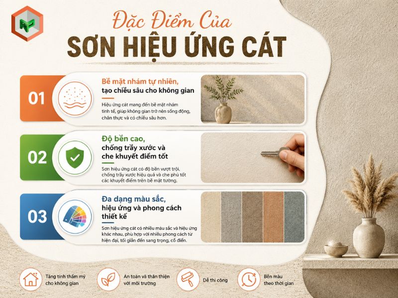 Sơn Hiệu Ứng Cát: Đặc Điểm, Ứng Dụng, Top Sản Phẩm & Lưu Ý Thi Công 15 Đặc điểm nổi bật của sơn hiệu ứng cát