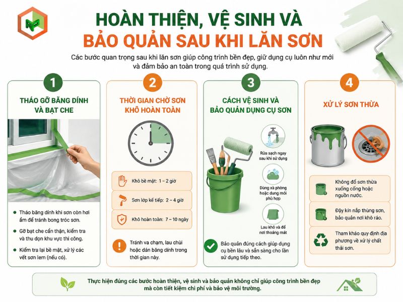 Kinh nghiệm hoàn thiện, bảo quản sau thi công lăn sơn tường
