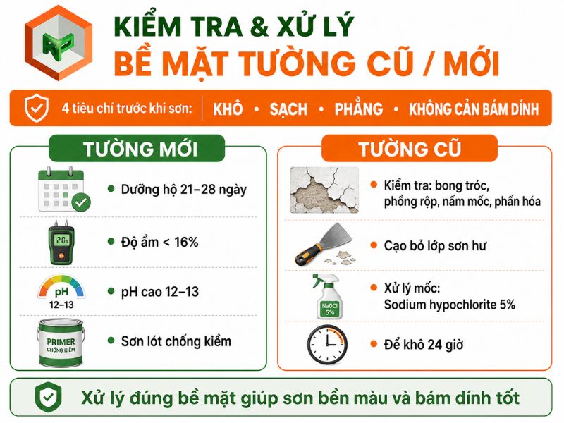 Kinh nghiệm kiểm tra và xử lý bề mặt tường cũ/mới