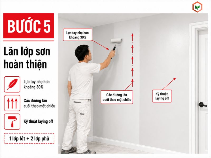 Bước 5: Lăn lớp sơn hoàn thiện (Lớp sơn phủ)