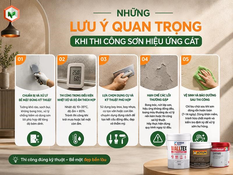 Sơn Hiệu Ứng Cát: Đặc Điểm, Ứng Dụng, Top Sản Phẩm & Lưu Ý Thi Công 21 Lưu ý khi thi công sơn hiệu ứng cát