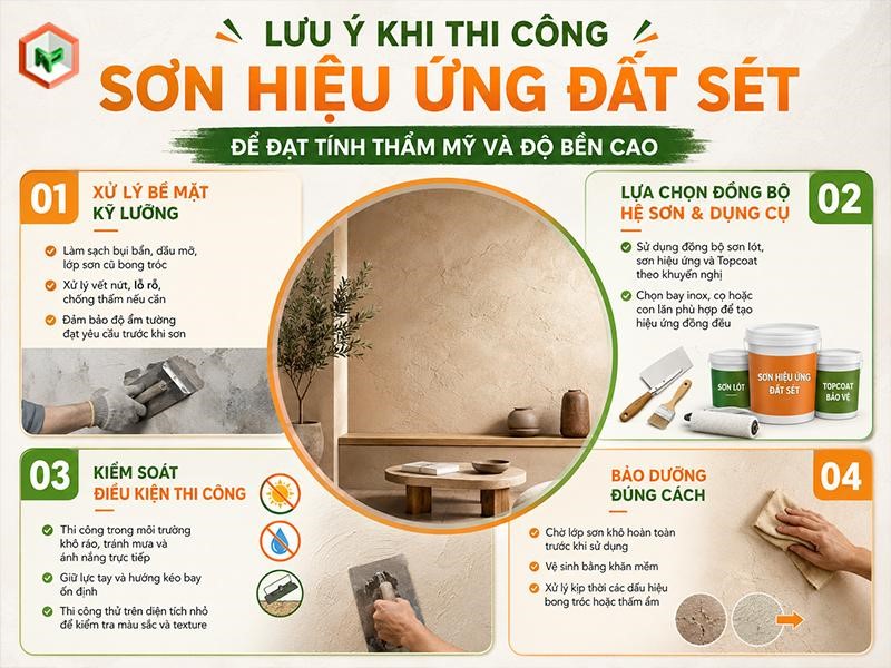 Sơn Hiệu Ứng Đất Sét: Đặc Điểm, Ứng Dụng, Top Mẫu Đẹp & Lưu Ý Thi Công 33 Lưu ý khi thi công sơn hiệu ứng đất sét
