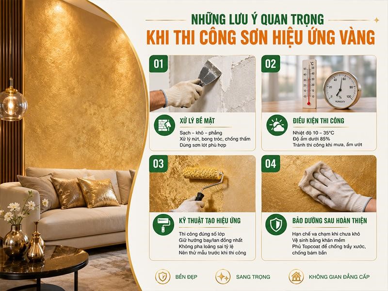 Lưu ý khi thi công sơn hiệu ứng vàng