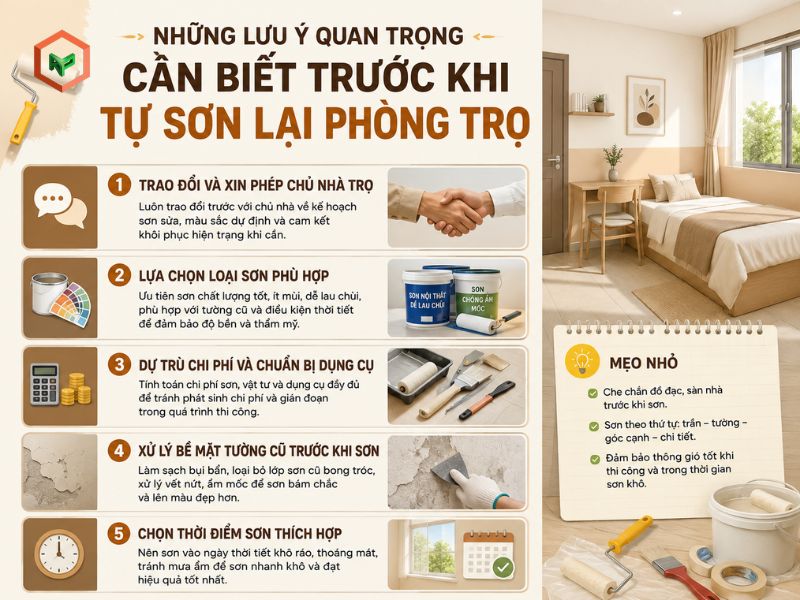 Những lưu ý quan trọng cần biết trước khi tự sơn lại phòng trọ