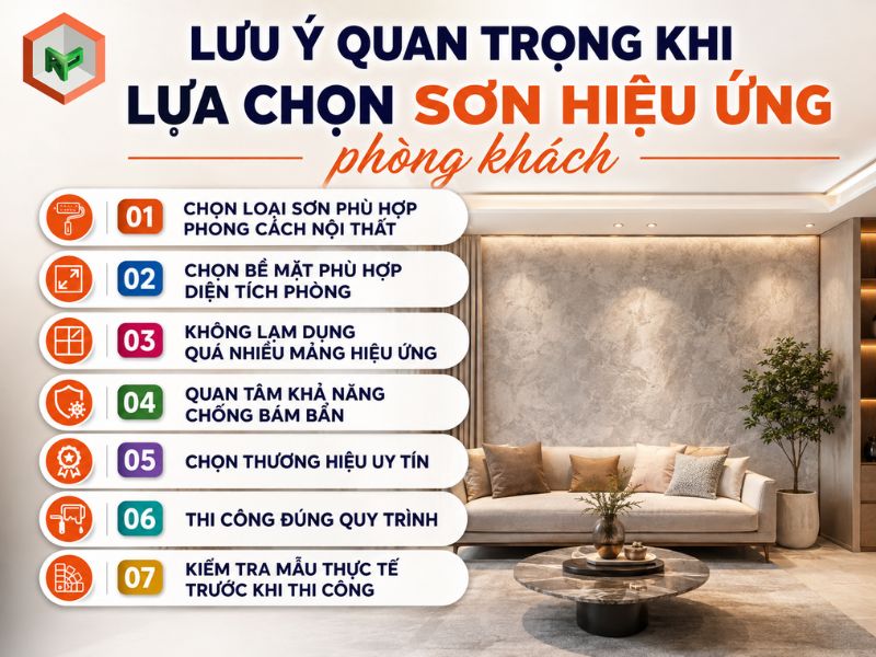 Lưu ý khi chọn và thi công sơn hiệu ứng cho phòng khách