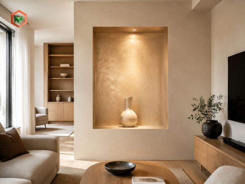 Sơn hiệu ứng cho hốc tường trang trí phòng khách