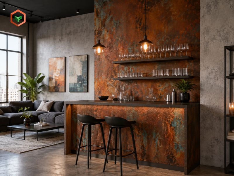 Sơn hiệu ứng quầy bar mini phòng khách