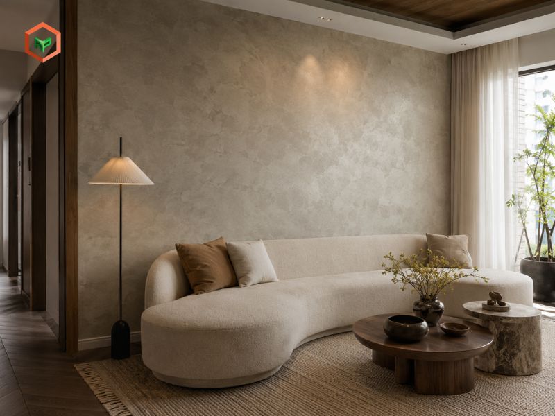 Sơn hiệu ứng tường phía sau sofa phòng khách 