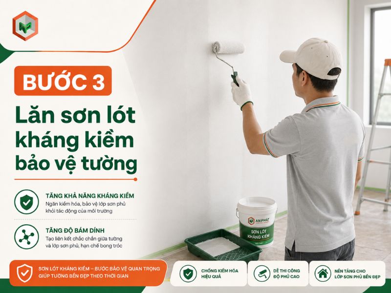 Lăn sơn lót kháng kiềm bảo vệ tường nội thất